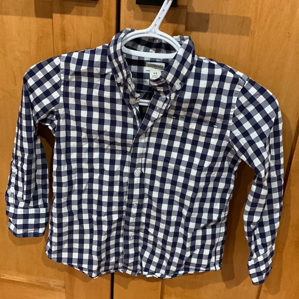 Crewcuts navy/white checked shirt, size 4-5